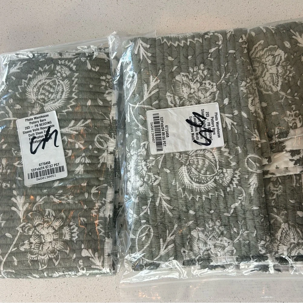Set of 2 Pottery Barn Sloane Voile Reversible Eucalyptus Pillow Shams
